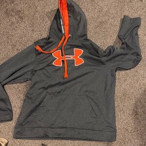 Under Armour Charcoal Gray Hoodie with Bright Orange Logo